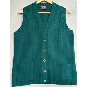 Vtg Teal Knit Cardigan Sweater Vest M Button Front Retro Layering‎ Missing Tag